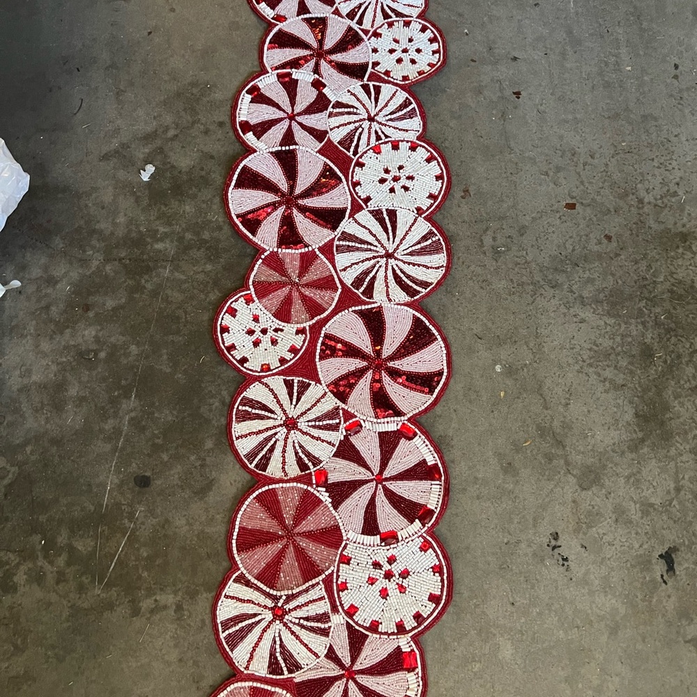 Beautiful Beaded Large Candy Cane Christmas Table Runner